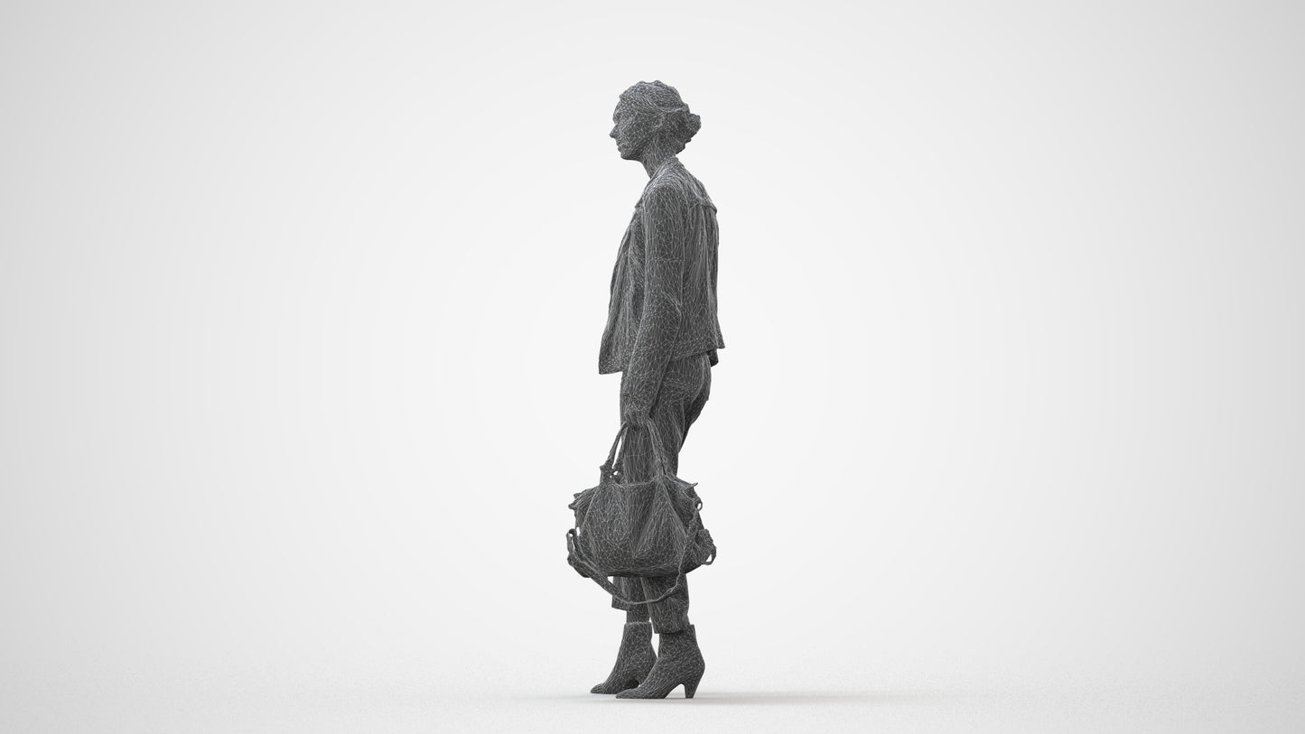 realistic 3D human woman business standing, archviz people FBX OBJ for Blender, square thumbnail