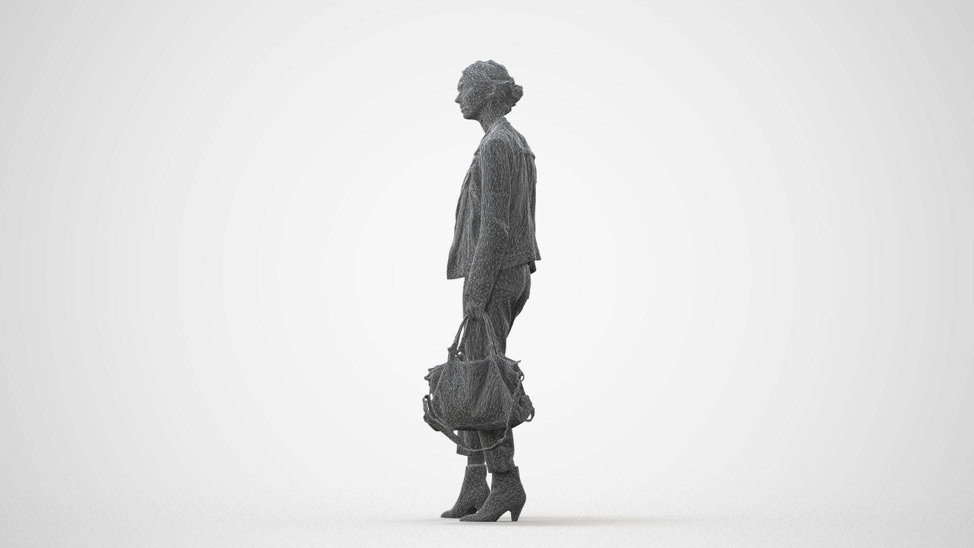 realistic 3D human woman business standing, archviz people FBX OBJ for Blender, square thumbnail