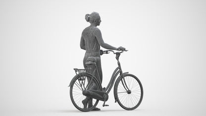 3D people model woman casual cycling, scanned human for 3ds Max rendering, wireframe side view