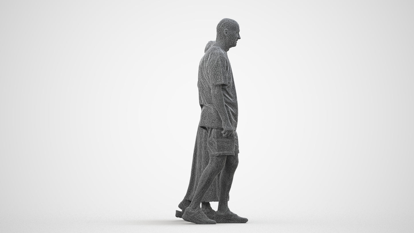 3D scanned senior woman couple casual, photorealistic archviz people for Enscape and SketchUp, wireframe side view