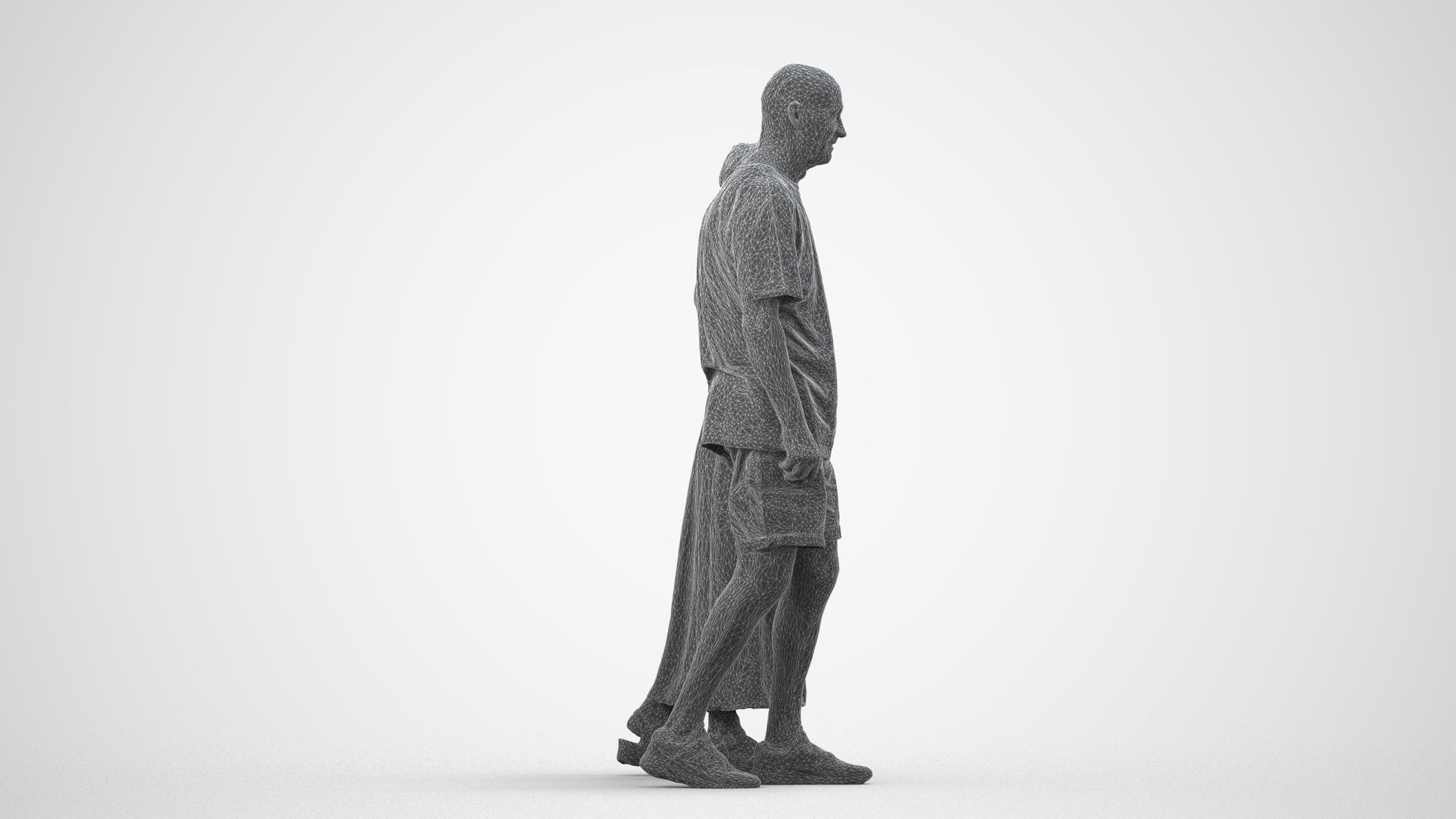 3D scanned senior woman couple casual, photorealistic archviz people for Enscape and SketchUp, wireframe side view