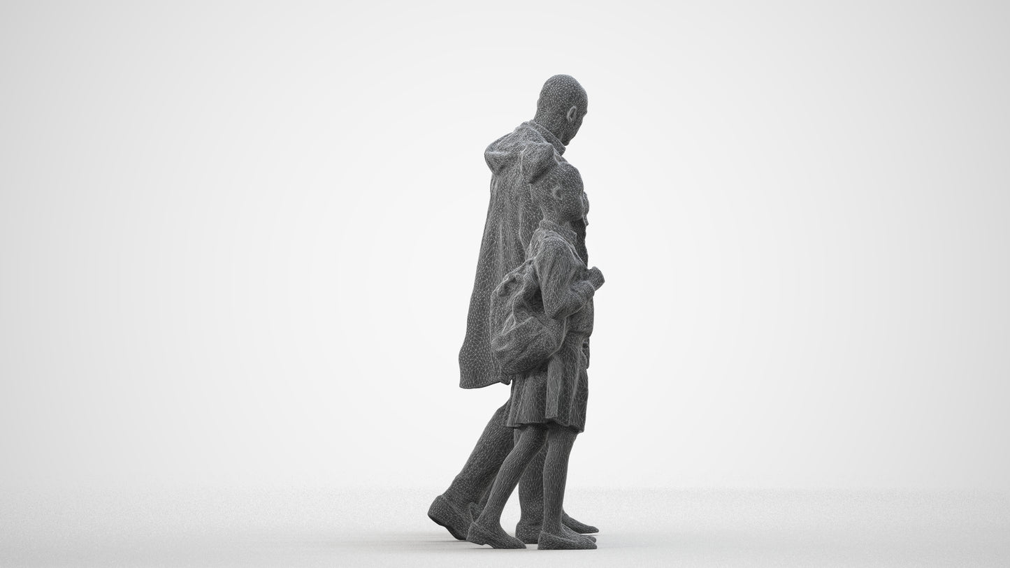 photogrammetry 3D girl kids, realistic human model archviz FBX, wireframe side view