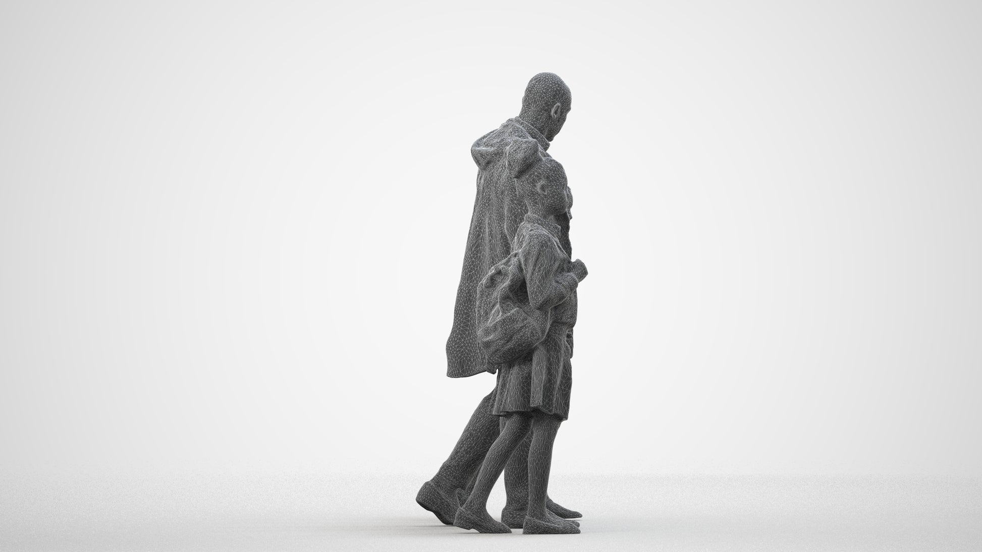 photogrammetry 3D girl kids, realistic human model archviz FBX, wireframe side view