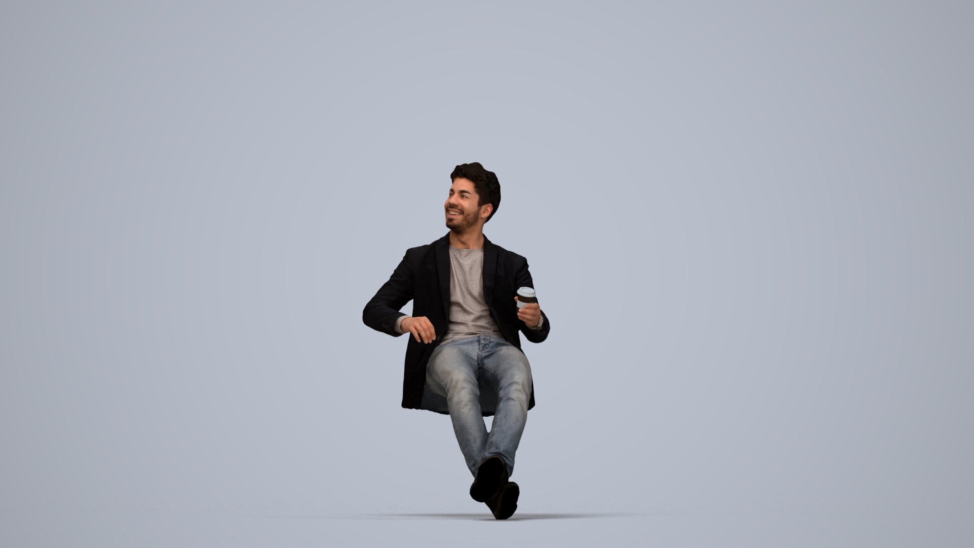 3D human model man casual business, photogrammetry scanned person for archviz, top-down view render