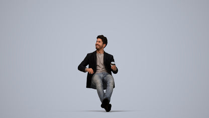 3D human model man casual business, photogrammetry scanned person for archviz, top-down view render