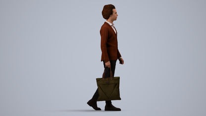 3D human model man business walking, photogrammetry scanned person for archviz, side view render