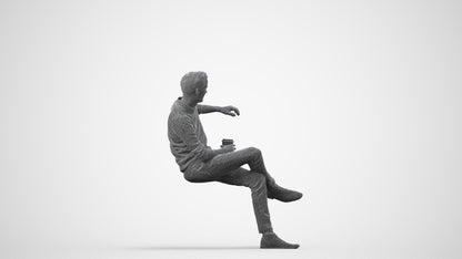scanned 3D man casual sitting, photogrammetry people for Enscape and V-Ray, wireframe side view