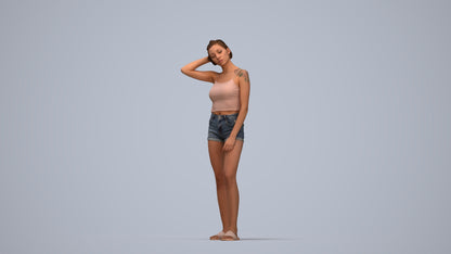realistic 3D woman casual standing, scanned archviz people for Blender and 3ds Max, top-down view render