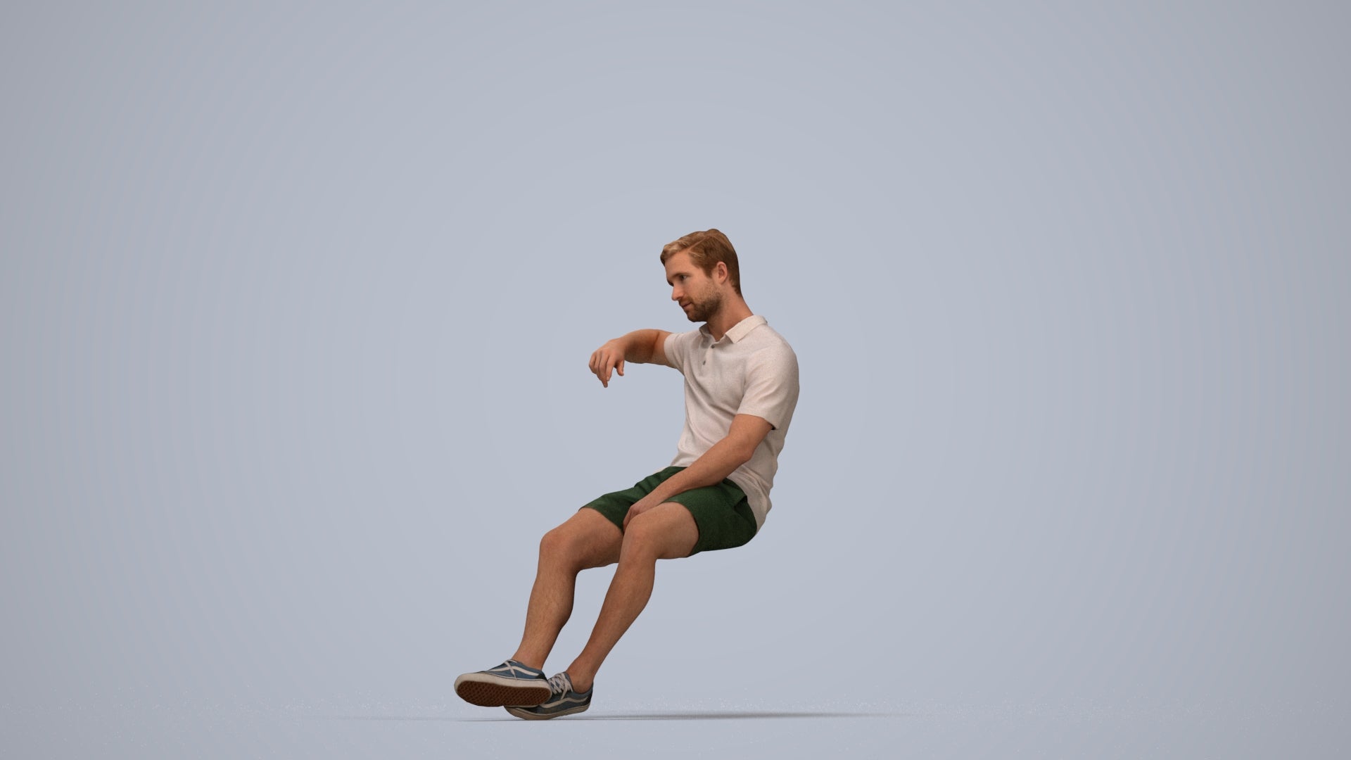realistic 3D human man casual sitting, archviz people FBX OBJ for Blender, top-down view render
