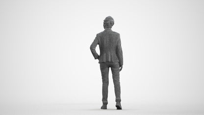 realistic 3D human senior woman business standing, archviz people FBX OBJ for Blender, wireframe front view