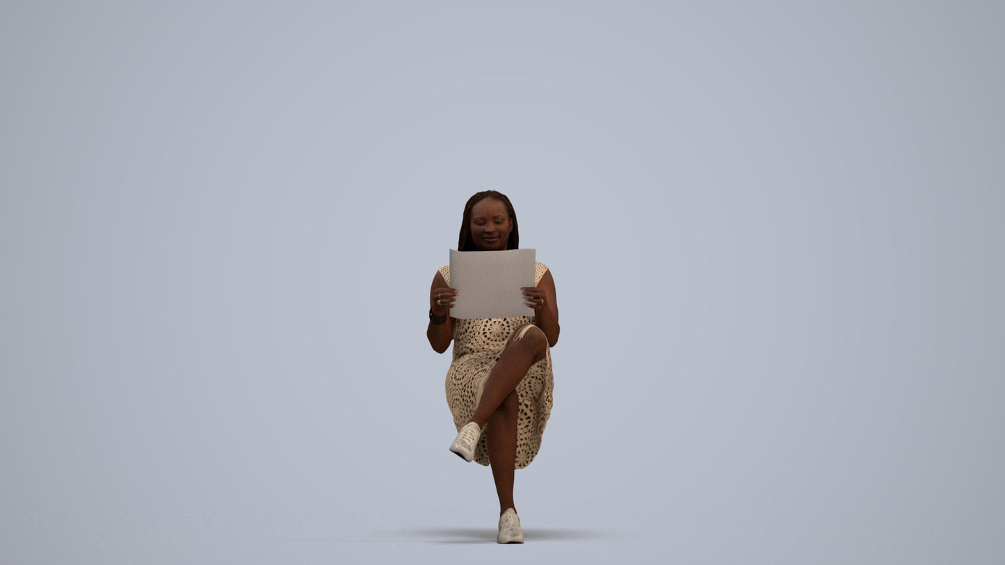 realistic 3D human woman casual sitting, archviz people FBX OBJ for Blender, standing pose render