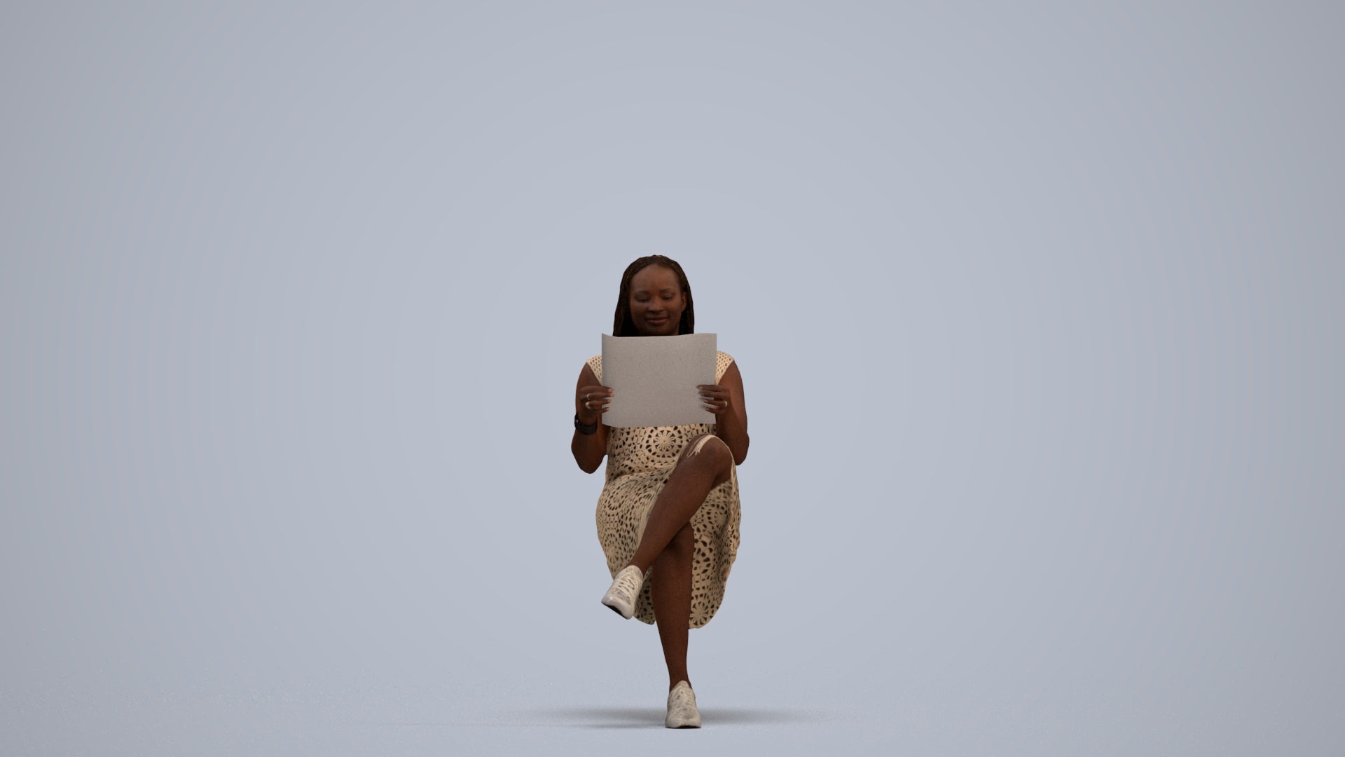 realistic 3D human woman casual sitting, archviz people FBX OBJ for Blender, standing pose render
