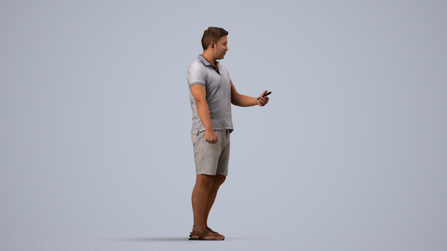 realistic 3D man casual standing, scanned archviz people for Blender and 3ds Max, side view render
