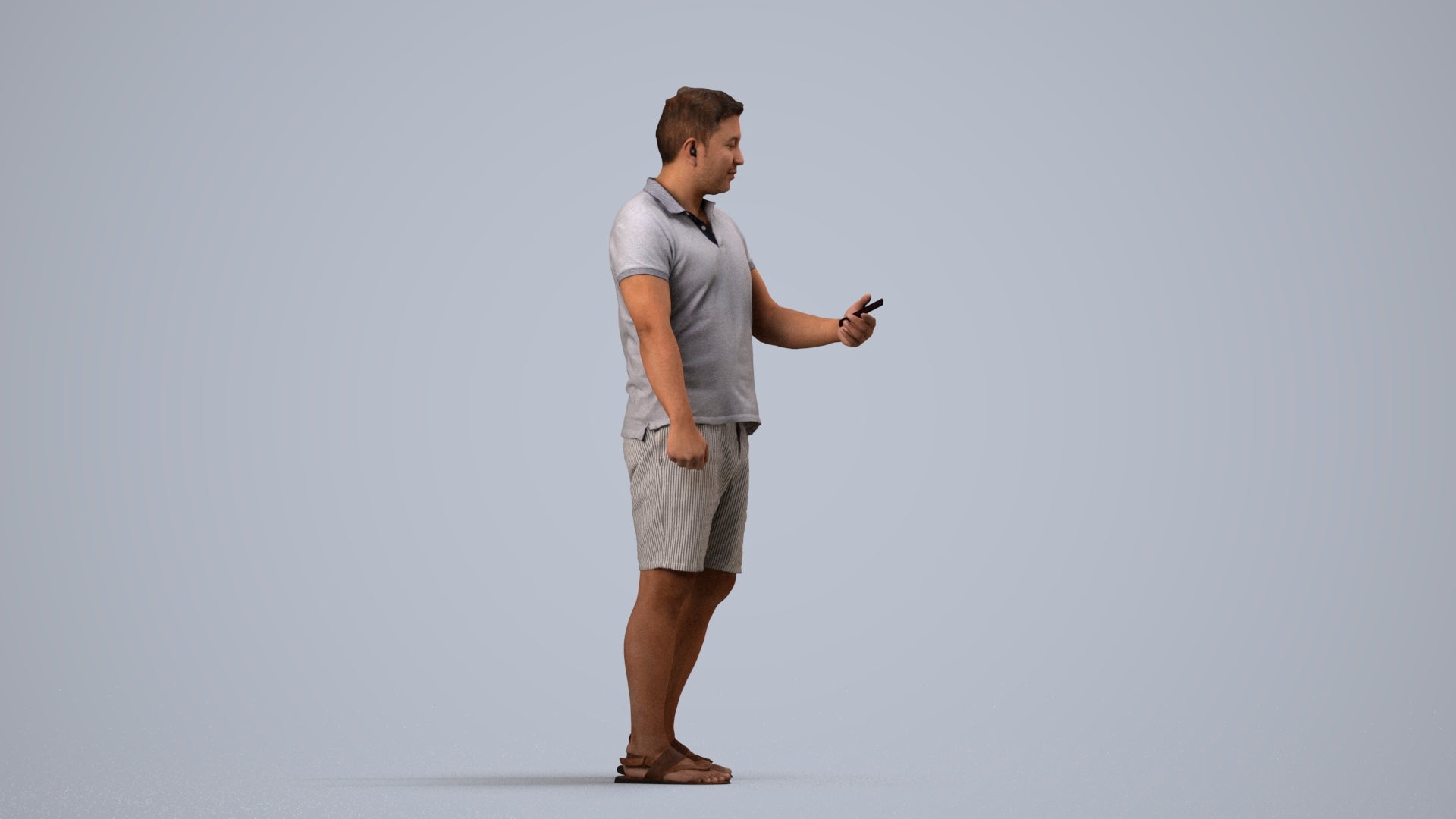 realistic 3D man casual standing, scanned archviz people for Blender and 3ds Max, side view render
