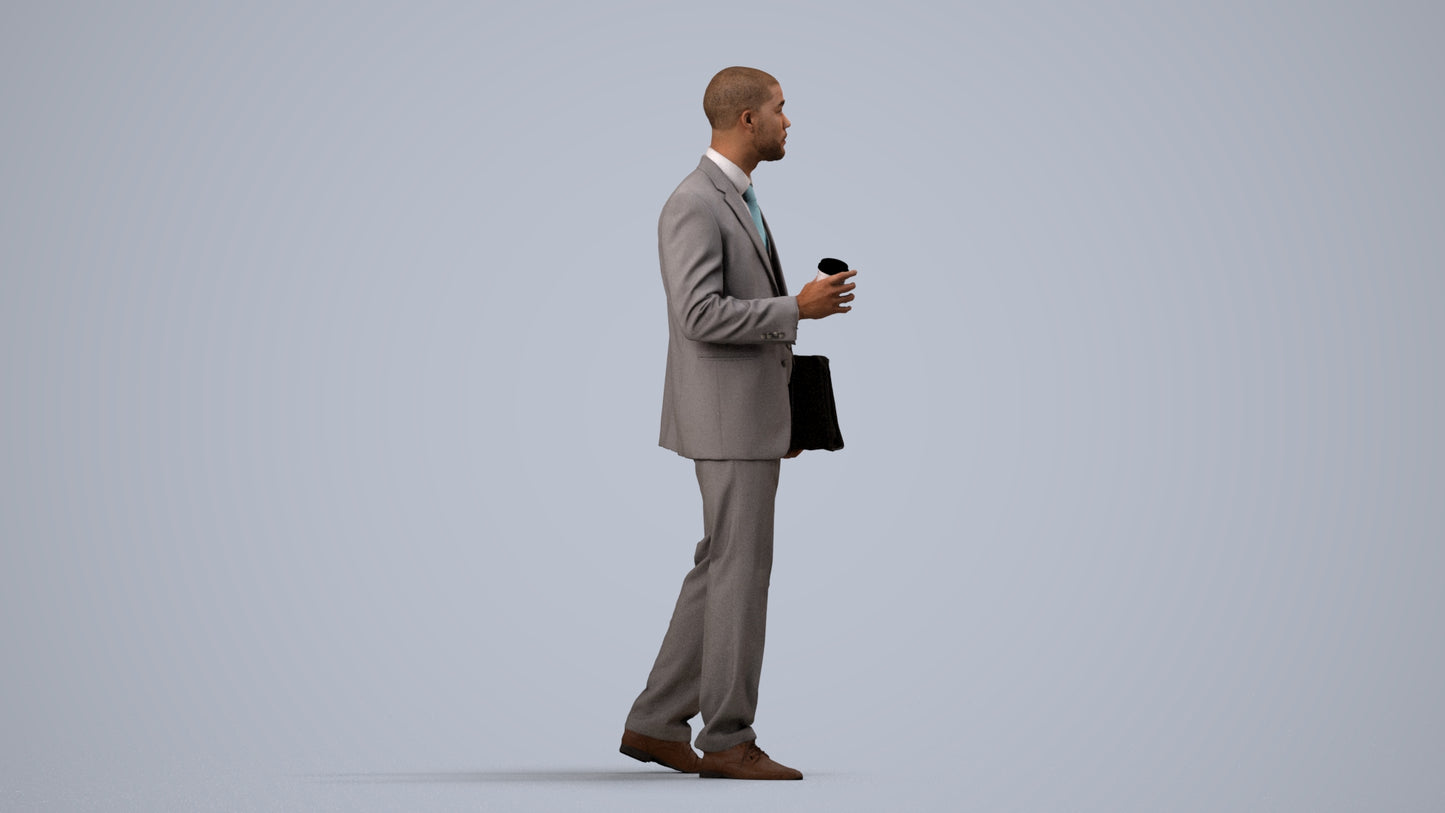 photogrammetry 3D man business, realistic human model archviz FBX, side view render