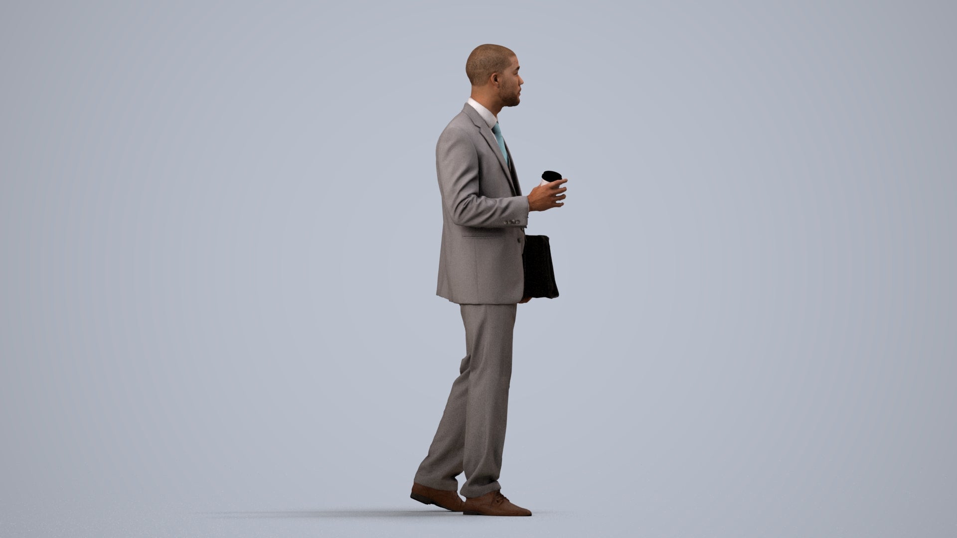 photogrammetry 3D man business, realistic human model archviz FBX, side view render