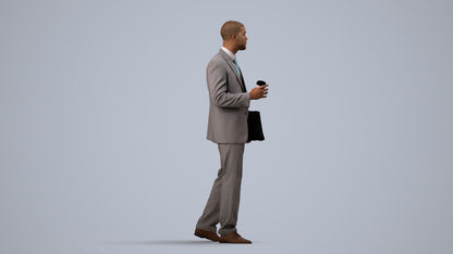 photogrammetry 3D man business, realistic human model archviz FBX, side view render