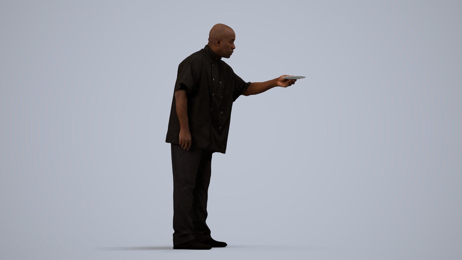 scanned 3D man hospitality, photogrammetry people for Enscape and V-Ray, side view render