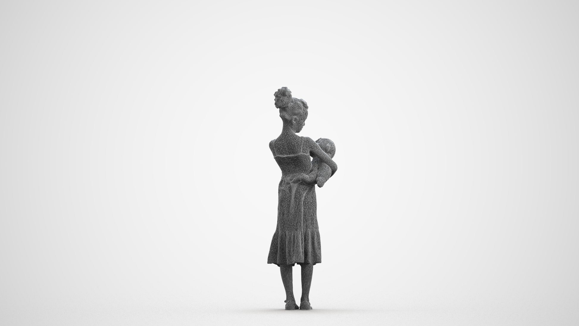 realistic 3D girl casual kids, scanned archviz people for Blender and 3ds Max, wireframe front view