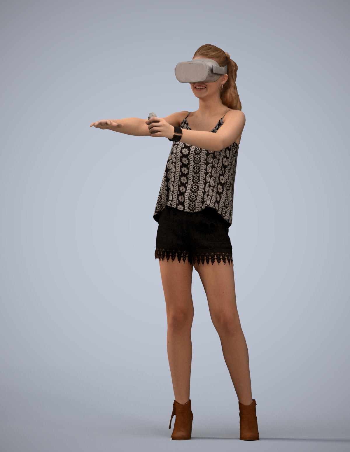 scanned 3D girl casual standing, photogrammetry people for Enscape and V-Ray