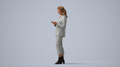 3D human model woman business, photogrammetry scanned person for archviz, three-quarter view render