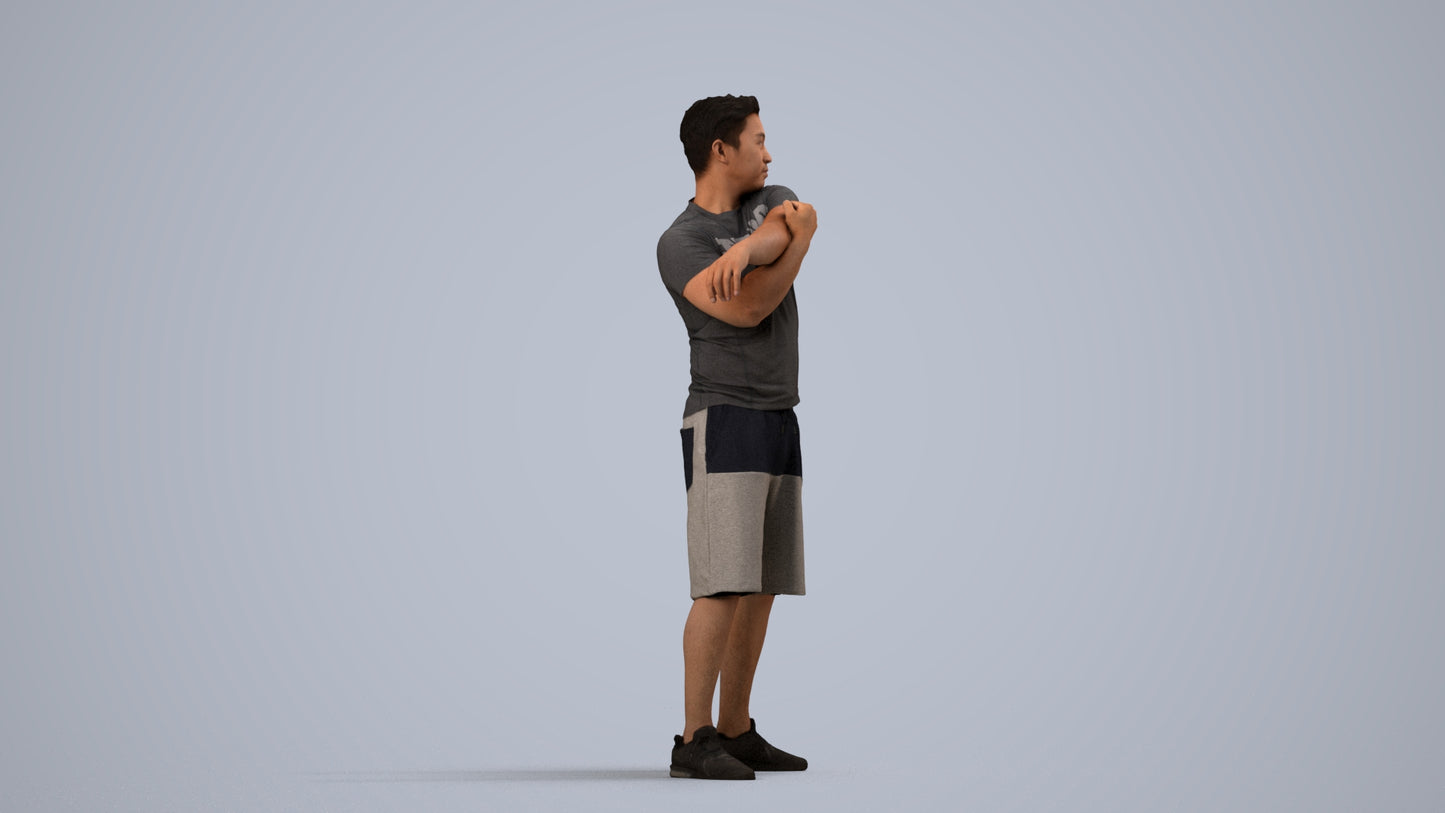 realistic 3D human man sport, archviz people FBX OBJ for Blender, side view render