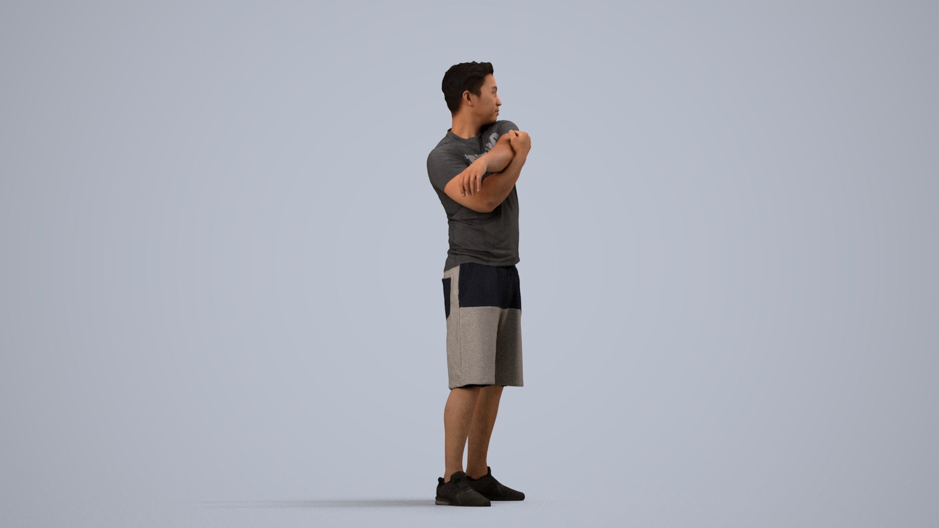 realistic 3D human man sport, archviz people FBX OBJ for Blender, side view render