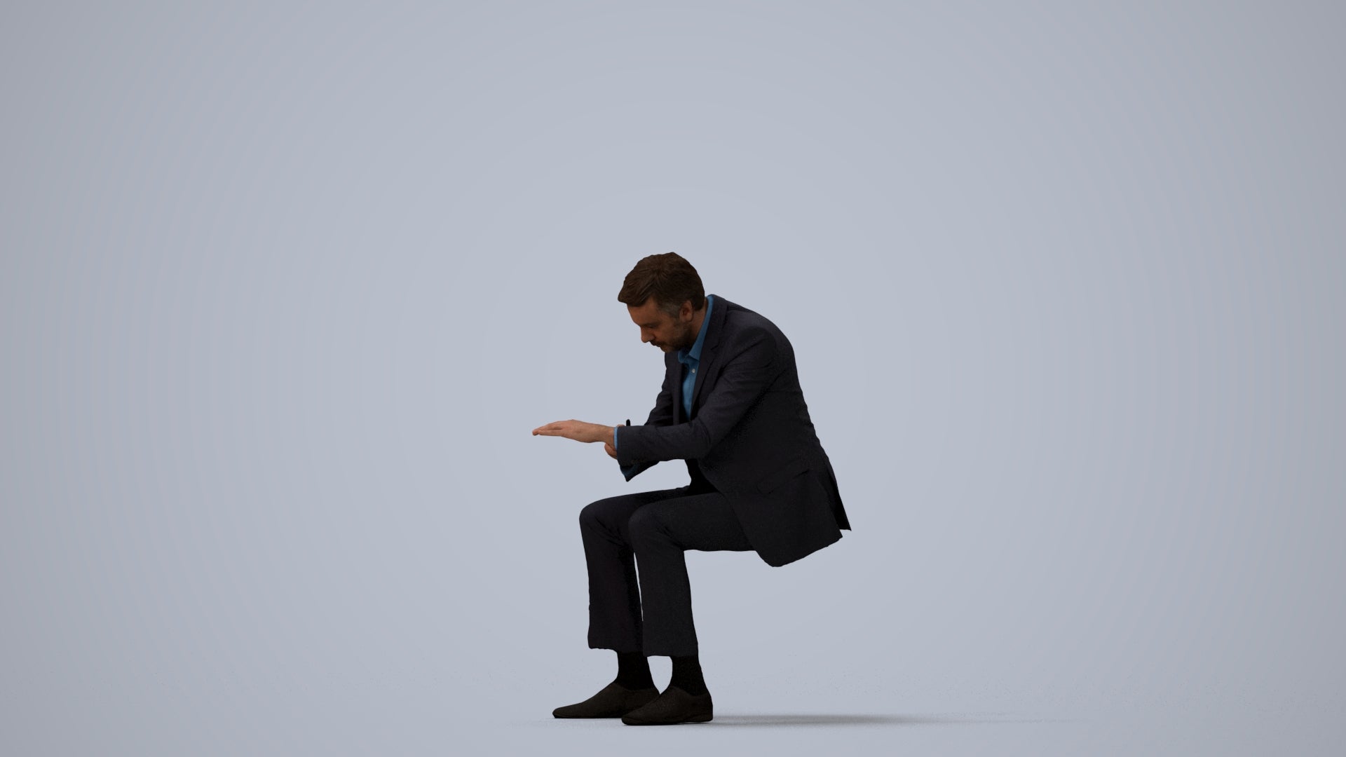 3D people model man business, scanned human for 3ds Max rendering, three-quarter view render