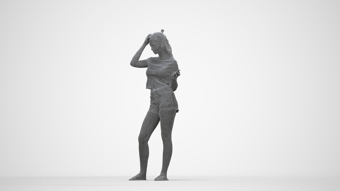 3D people model girl casual standing, scanned human for 3ds Max rendering, wireframe back view