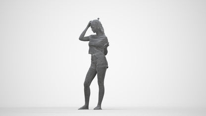 3D people model girl casual standing, scanned human for 3ds Max rendering, wireframe back view