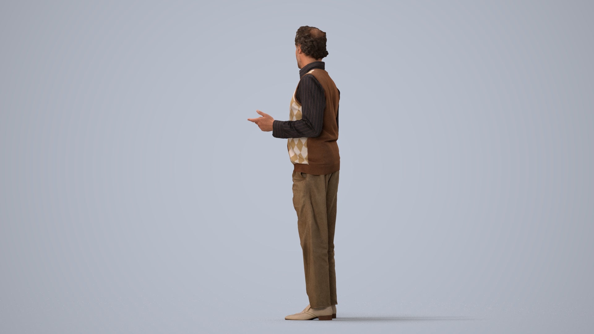 realistic 3D human man business standing, archviz people FBX OBJ for Blender, three-quarter view render