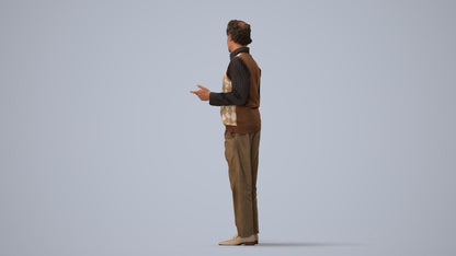 realistic 3D human man business standing, archviz people FBX OBJ for Blender, three-quarter view render