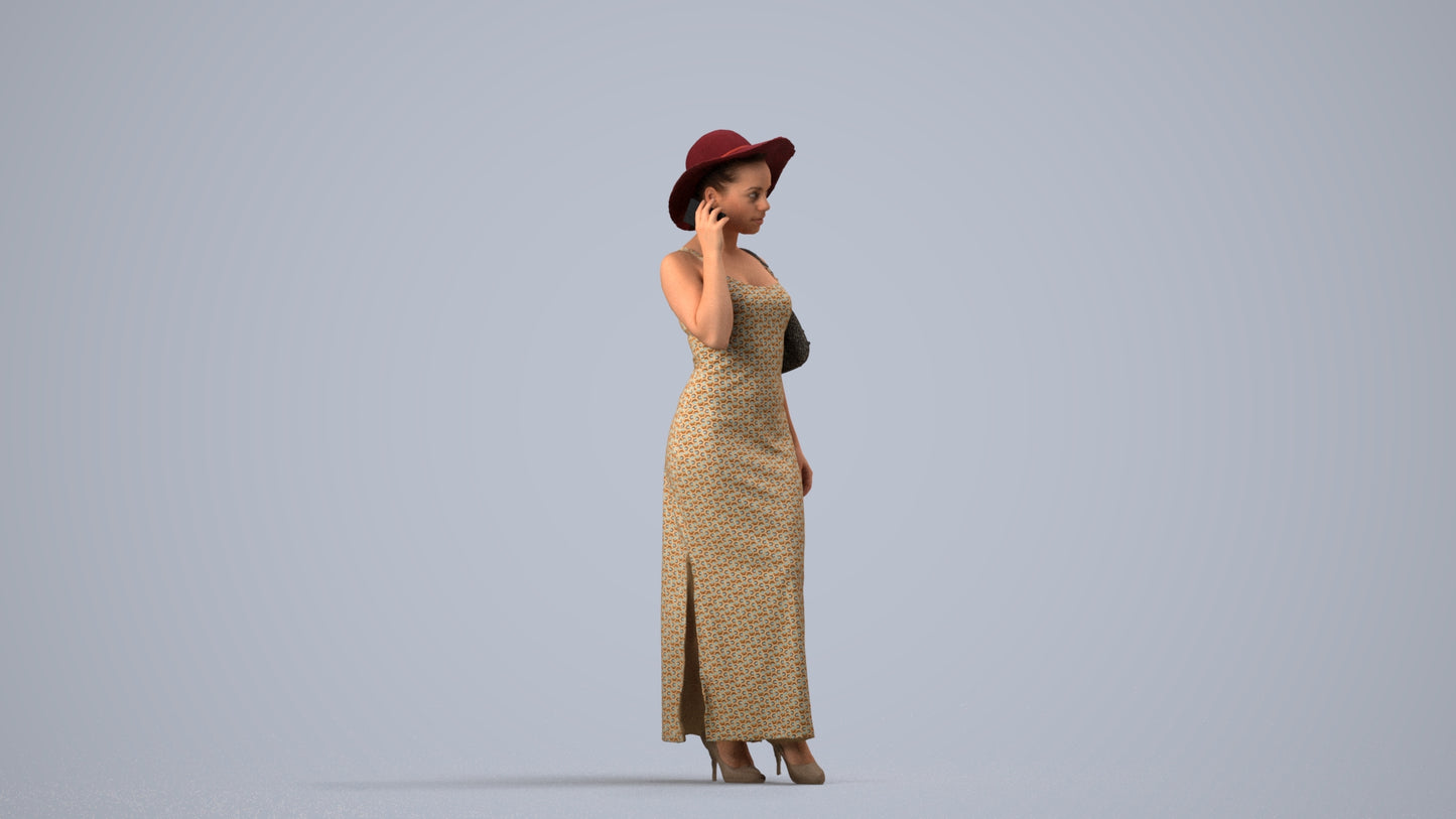3D human model woman casual standing, photogrammetry scanned person for archviz, side view render