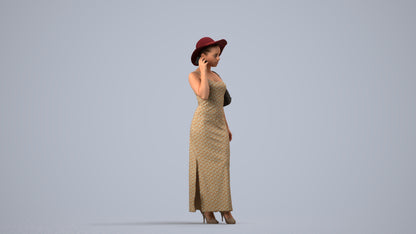 3D human model woman casual standing, photogrammetry scanned person for archviz, side view render