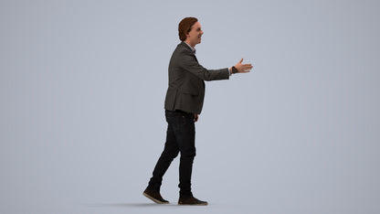 realistic 3D human man business, archviz people FBX OBJ for Blender, side view render