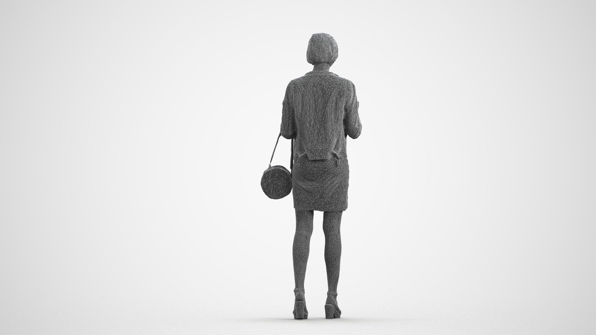 realistic 3D human woman casual standing, archviz people FBX OBJ for Blender, wireframe front view