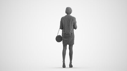 realistic 3D human woman casual standing, archviz people FBX OBJ for Blender, wireframe front view