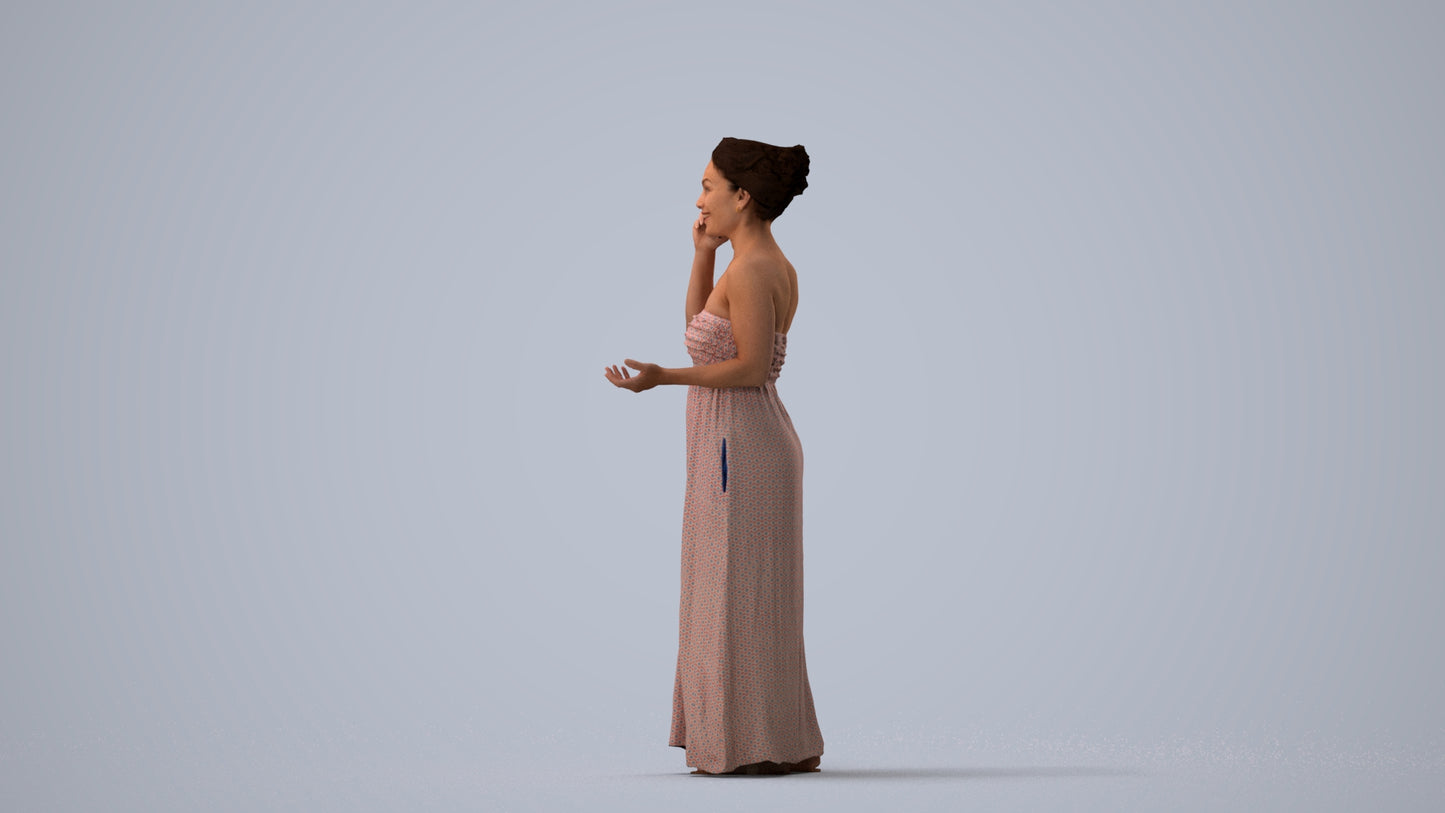 realistic 3D woman casual standing, scanned archviz people for Blender and 3ds Max, three-quarter view render