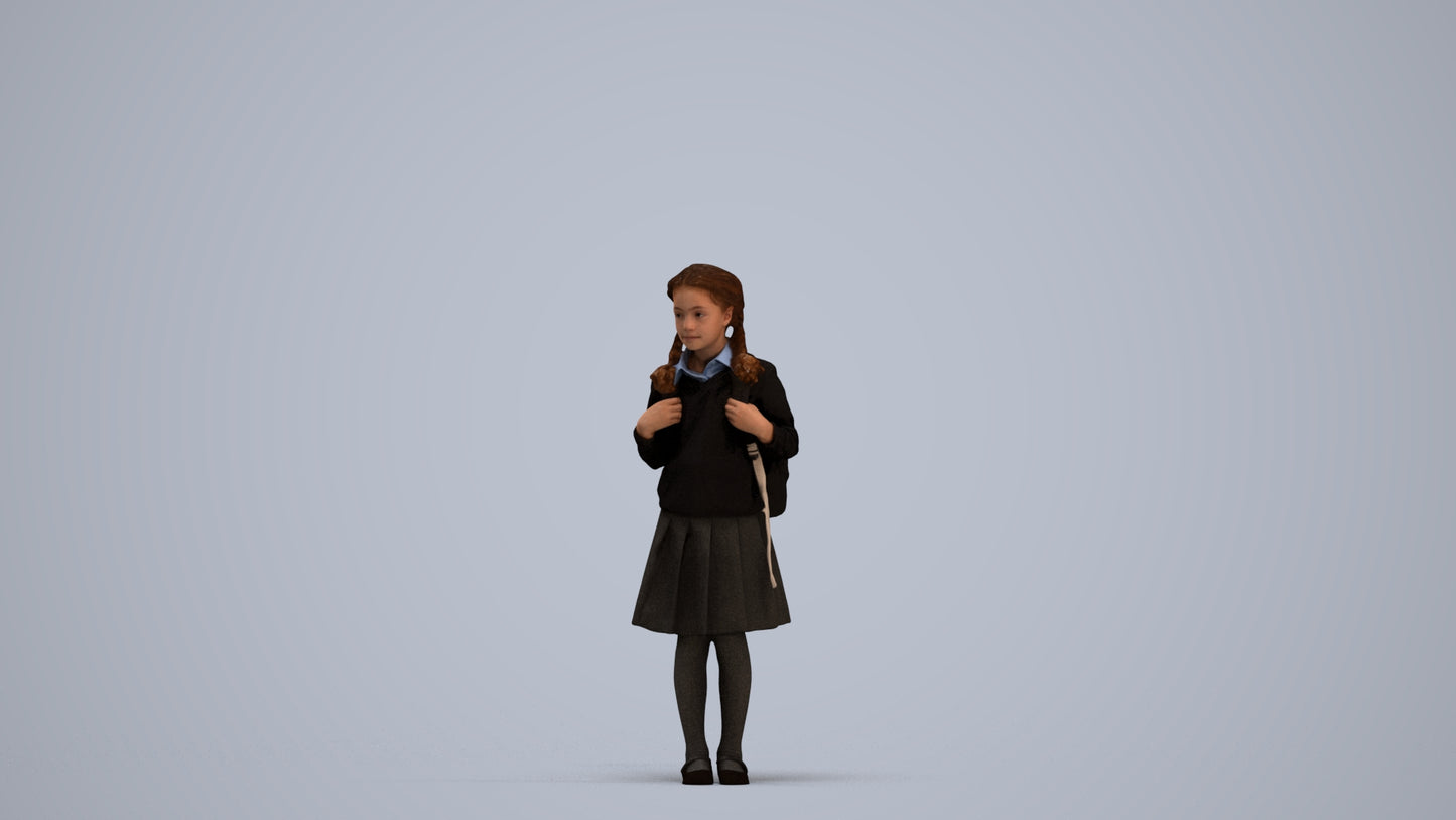photogrammetry 3D girl kids, realistic human model archviz FBX, standing pose render