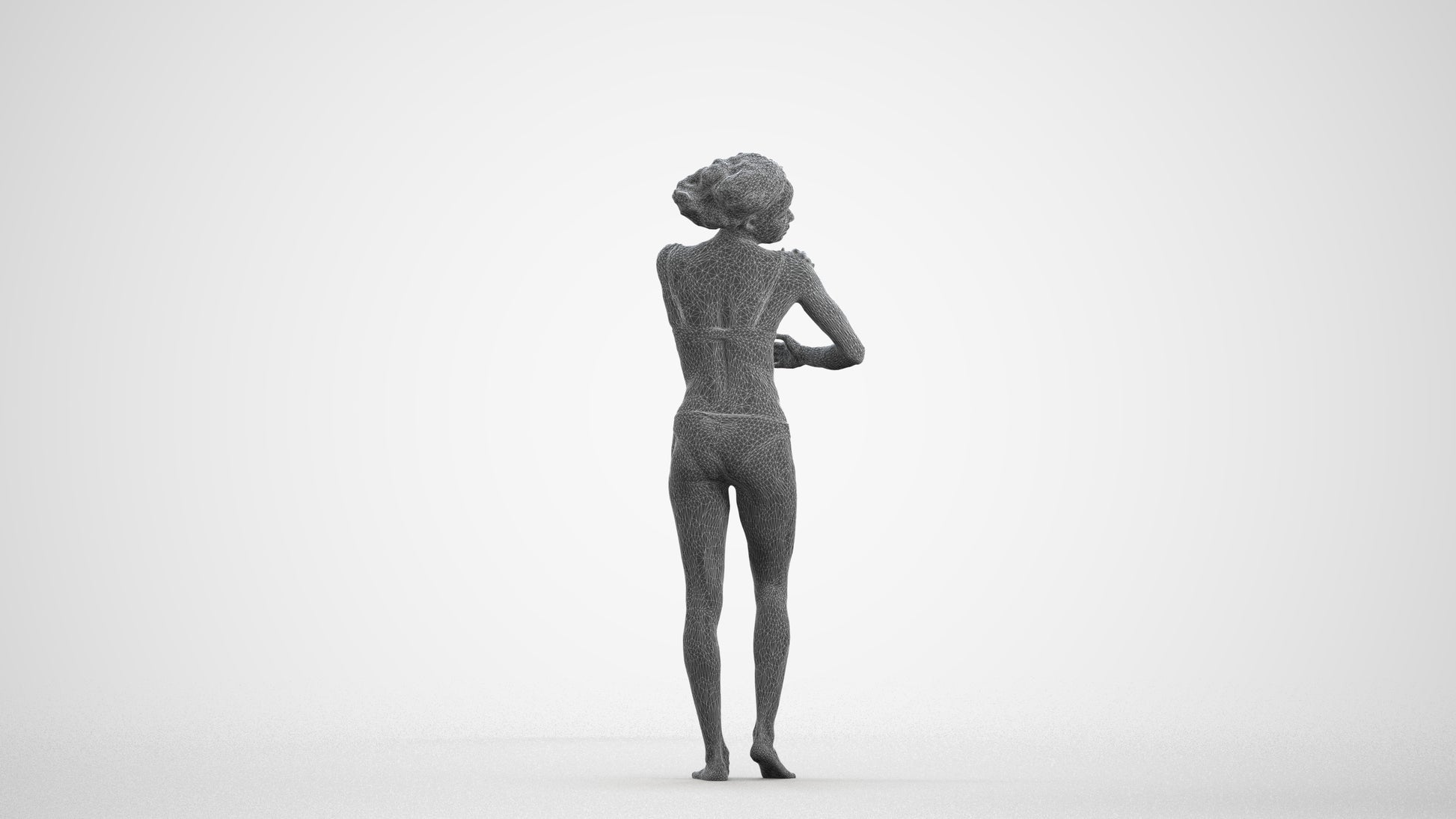 realistic 3D human woman pool, archviz people FBX OBJ for Blender, wireframe front view