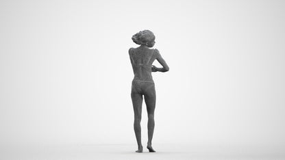 realistic 3D human woman pool, archviz people FBX OBJ for Blender, wireframe front view