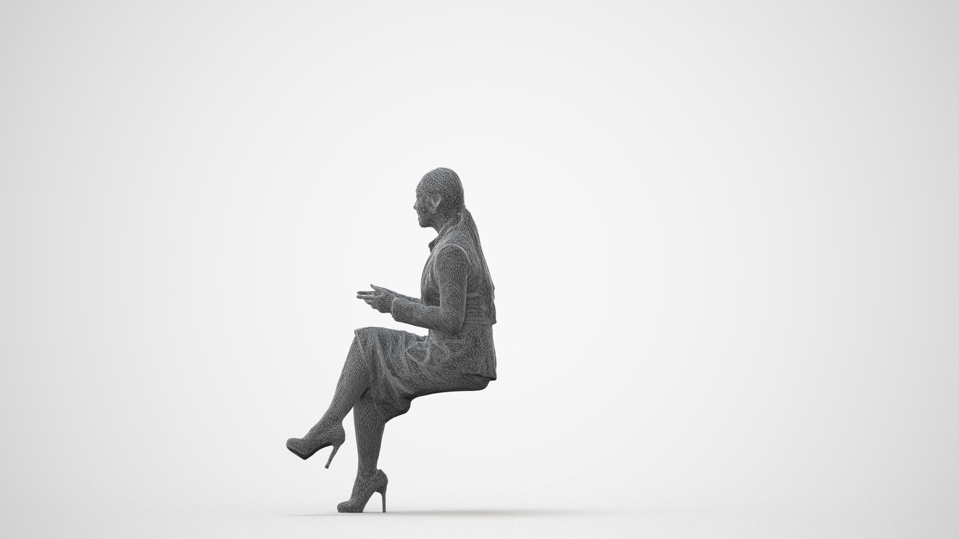 realistic 3D woman business sitting, scanned archviz people for Blender and 3ds Max, square thumbnail