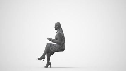 realistic 3D woman business sitting, scanned archviz people for Blender and 3ds Max, square thumbnail