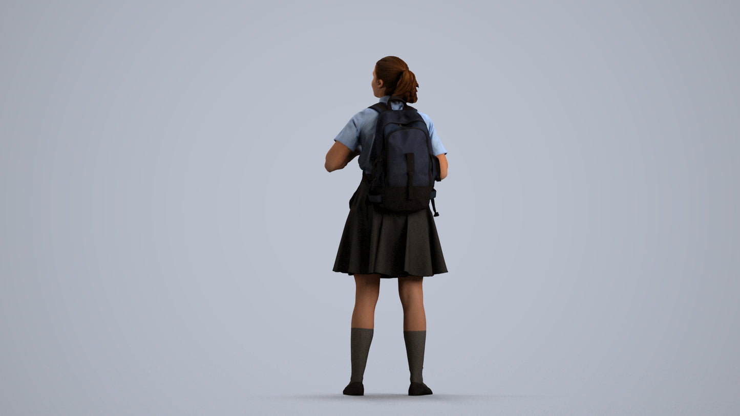 realistic 3D human girl kids, archviz people FBX OBJ for Blender, front view render
