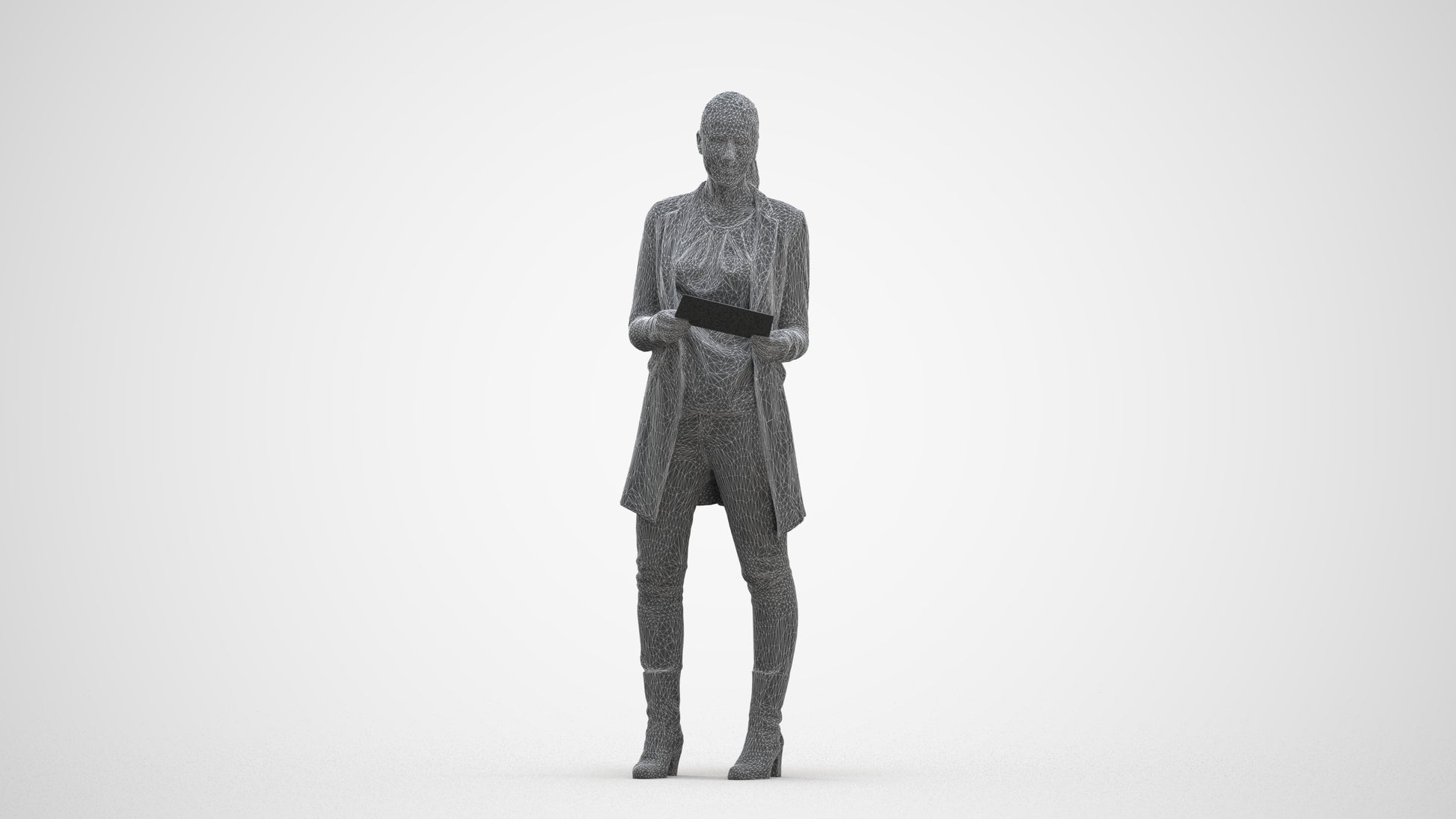 scanned 3D woman business standing, photogrammetry people for Enscape and V-Ray, three-quarter front view render