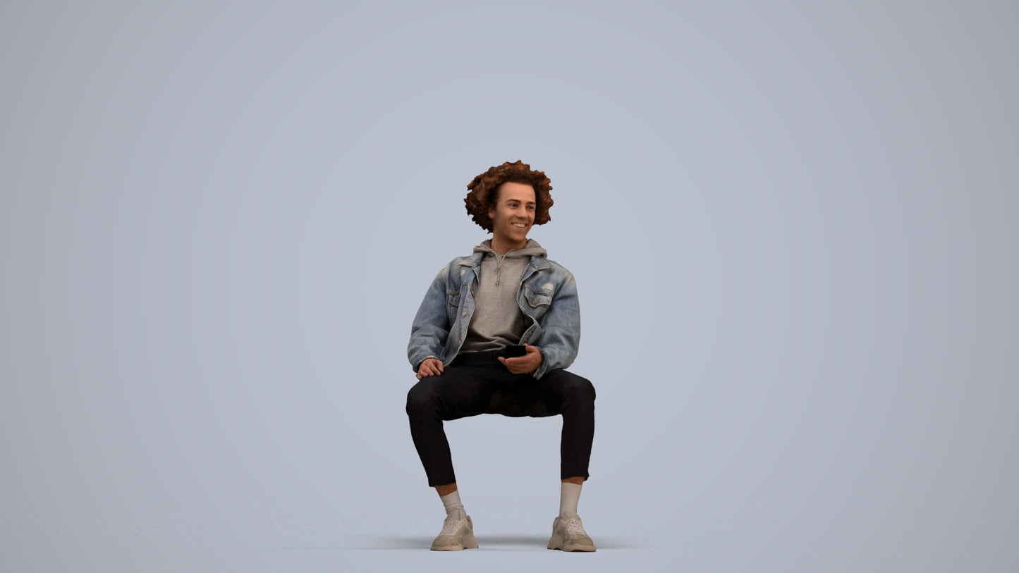 3D people model man casual sitting, scanned human for 3ds Max rendering, standing pose render