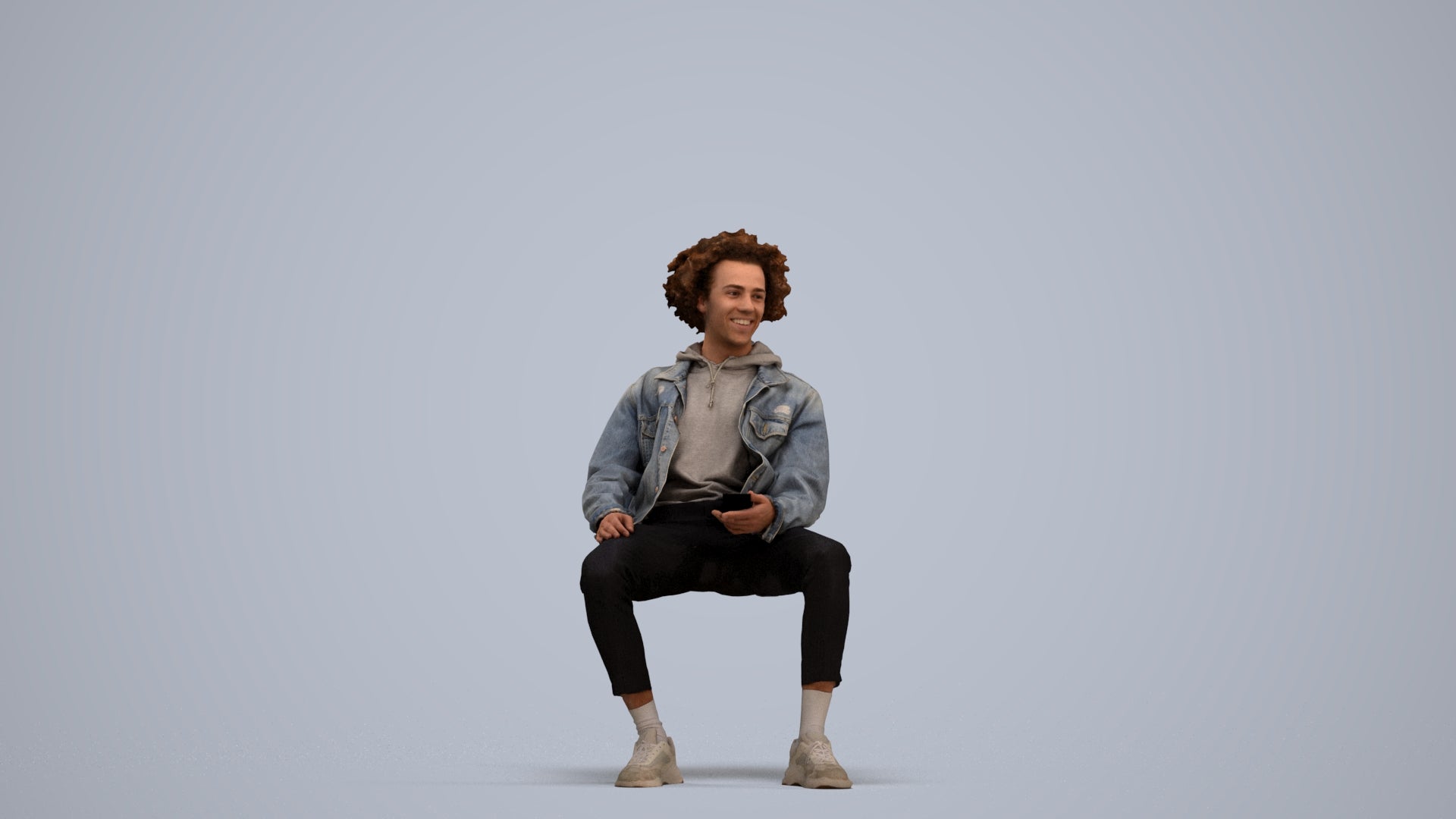 3D people model man casual sitting, scanned human for 3ds Max rendering, standing pose render
