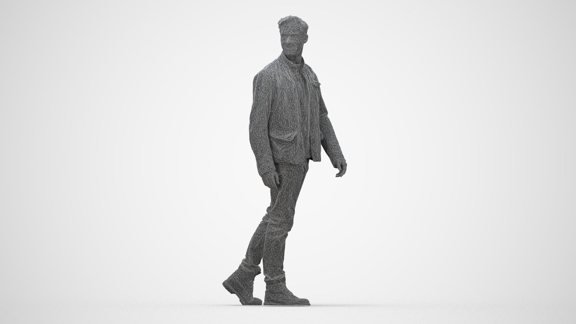 realistic 3D human man casual walking, archviz people FBX OBJ for Blender, wireframe back view