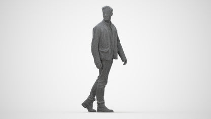 realistic 3D human man casual walking, archviz people FBX OBJ for Blender, wireframe back view