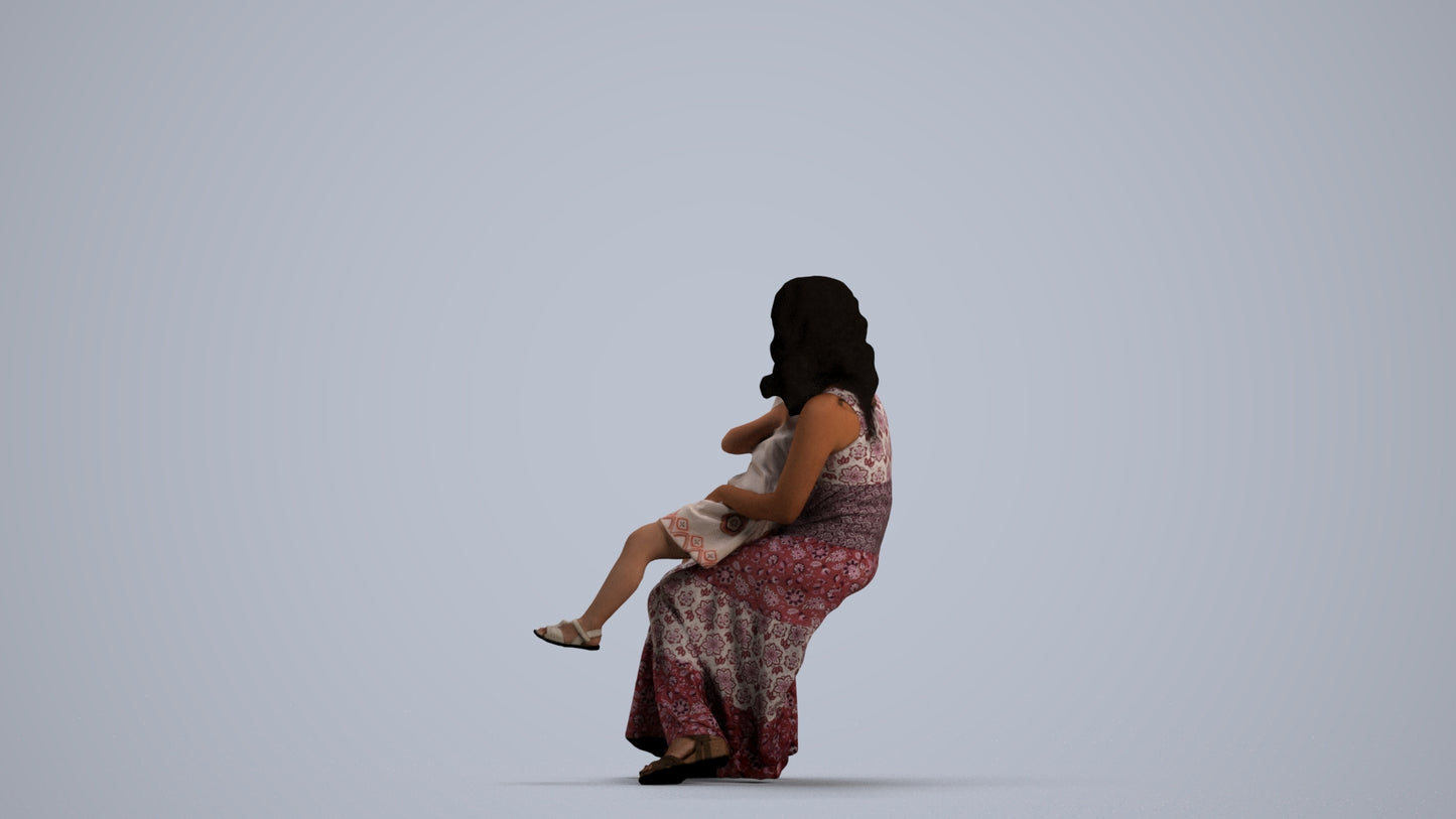 realistic 3D human girl casual kids, archviz people FBX OBJ for Blender, front view render